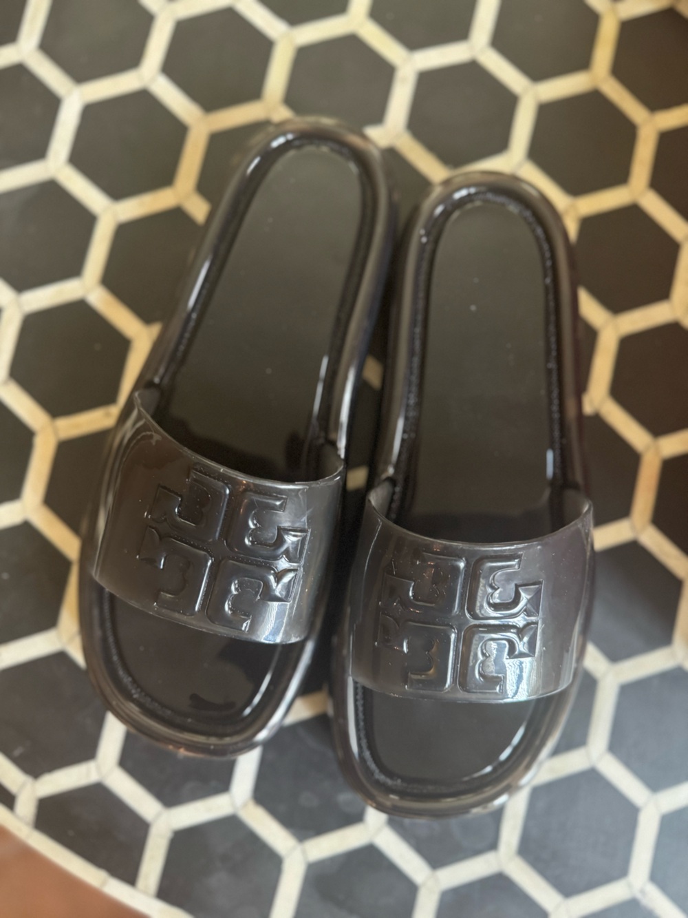 Tory Burch Black Bubble Jelly Slide Sandals with Logo Strap
